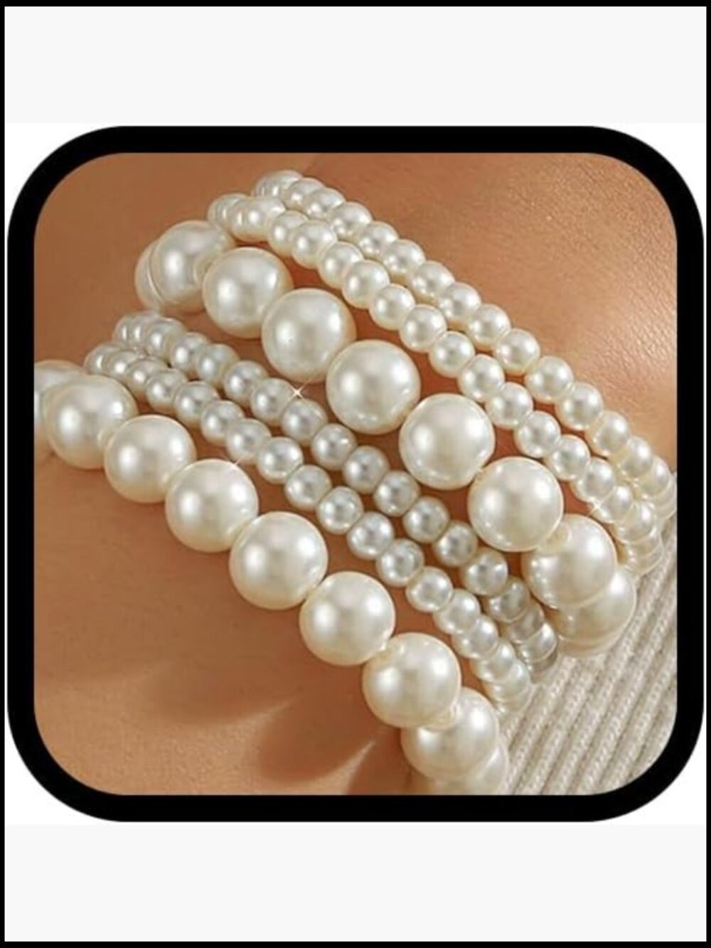 Multilayer Faux Pearl Stretch Bracelets Set Stackable Beaded Elastic 1920s